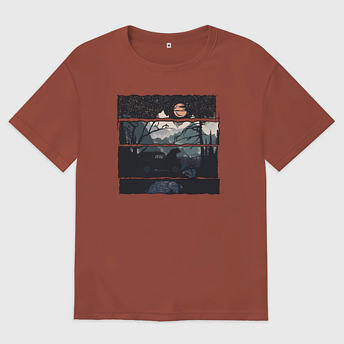 Мужская футболка оверсайз Внедорожник и медведь / Кирпичный – фото 1