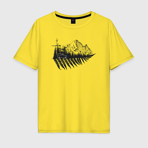Мужская футболка оверсайз Бездорожье, лес и горы / Желтый – фото 1