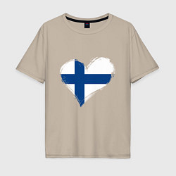 Футболка оверсайз мужская Сердце - Финляндия, цвет: миндальный