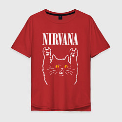 Футболка оверсайз мужская Nirvana rock cat, цвет: красный