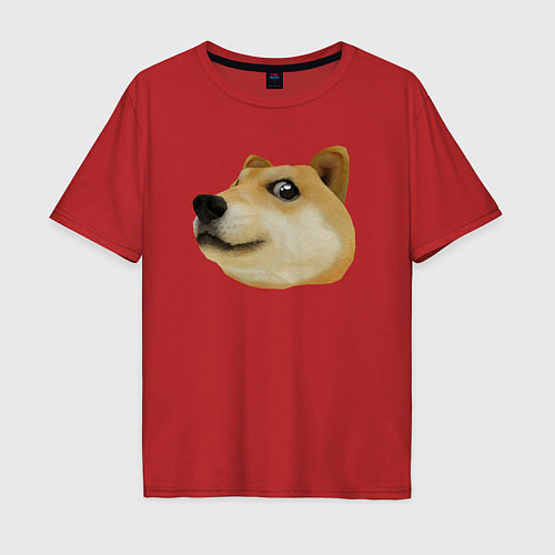 Мужская футболка оверсайз Объёмный пиксельный пёс Доге внимательно смотрит / Красный – фото 1