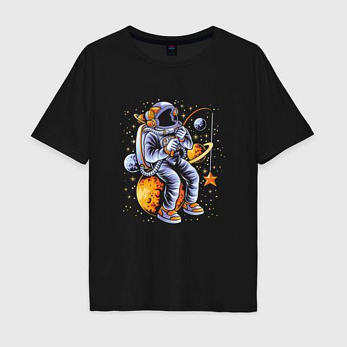 Мужская футболка оверсайз Космическая рыбалка / Черный – фото 1