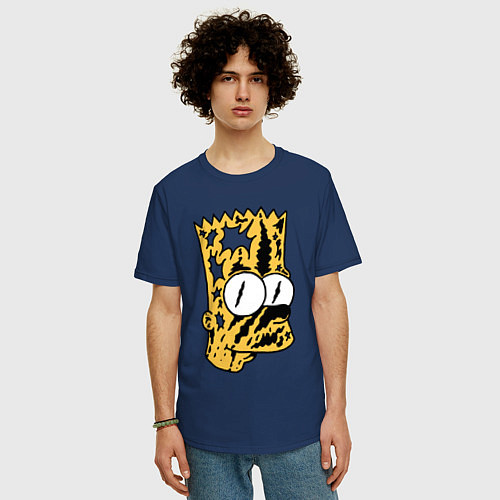 Мужская футболка оверсайз Потрёпанный чумазый Барт Симпсон / Тёмно-синий – фото 3