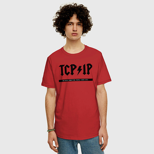 Мужская футболка оверсайз TCPIP Connecting people since 1972 / Красный – фото 3