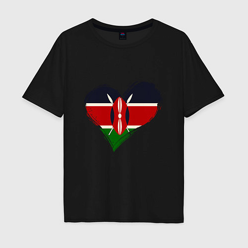Мужская футболка оверсайз Сердце - Кения / Черный – фото 1