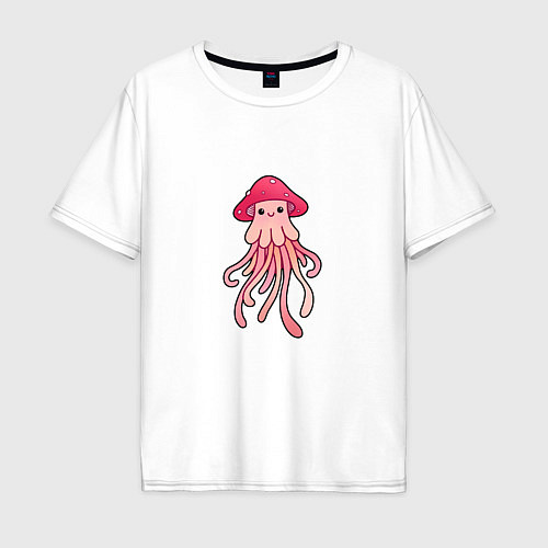 Мужская футболка оверсайз Гридуза Мухомор с щупальцами, медуза в шляпке гриб / Белый – фото 1