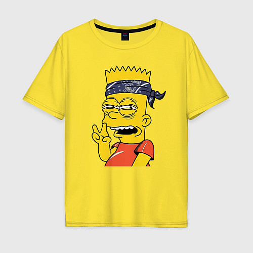 Мужская футболка оверсайз Барт Симпсон - жест двумя пальцами / Желтый – фото 1