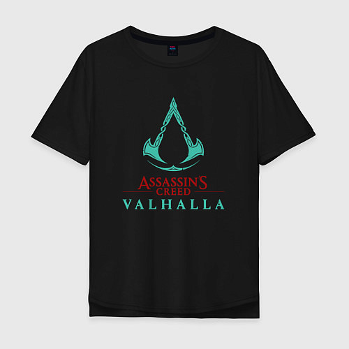 Мужская футболка оверсайз Assassins Creed Valhalla - logo / Черный – фото 1