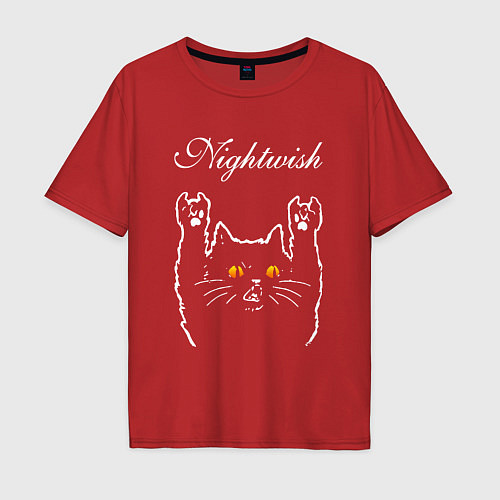 Мужская футболка оверсайз Nightwish rock cat / Красный – фото 1