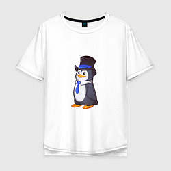 Мужская футболка оверсайз Пингвин в цилиндре