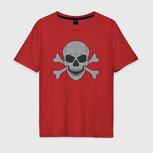 Мужская футболка оверсайз Серый череп и кости / Красный – фото 1
