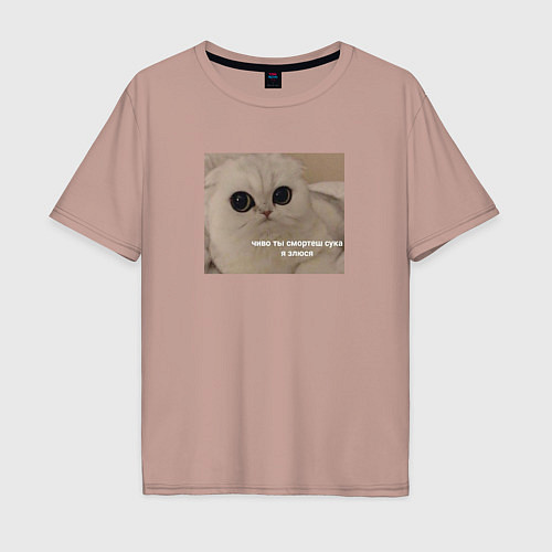 Мужская футболка оверсайз Злой котик шотландец / Пыльно-розовый – фото 1