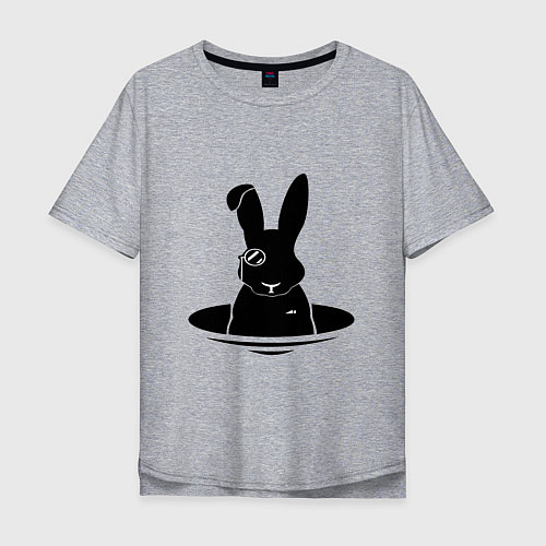 Мужская футболка оверсайз Кролик с моноклем / Меланж – фото 1