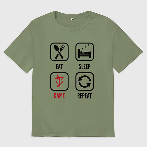 Мужская футболка оверсайз Eat - sleep - Doom - repeat / Авокадо – фото 1