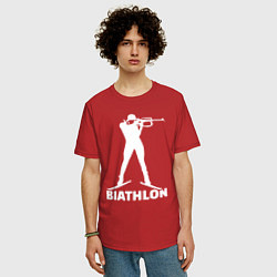 Футболка оверсайз мужская Биатлонист в положении стоя, цвет: красный — фото 2