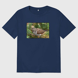 Футболка оверсайз мужская Кукушка в ветках ели, цвет: тёмно-синий