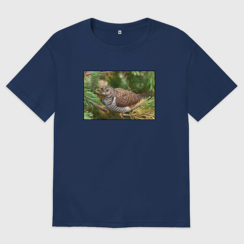 Мужская футболка оверсайз Кукушка в ветках ели / Тёмно-синий – фото 1