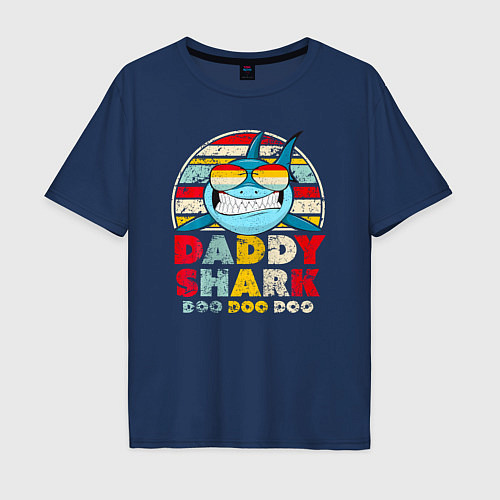 Мужская футболка оверсайз Папка акула / Тёмно-синий – фото 1