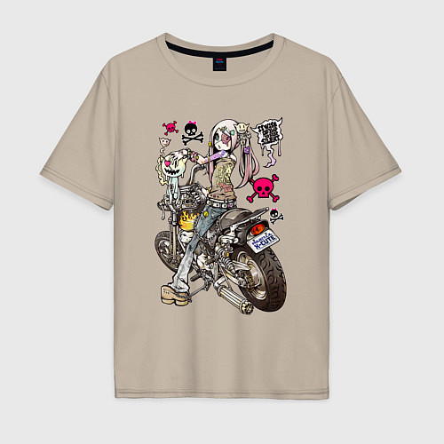 Мужская футболка оверсайз Anime biker girl / Миндальный – фото 1
