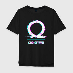 Футболка оверсайз мужская God of War в стиле glitch и баги графики, цвет: черный
