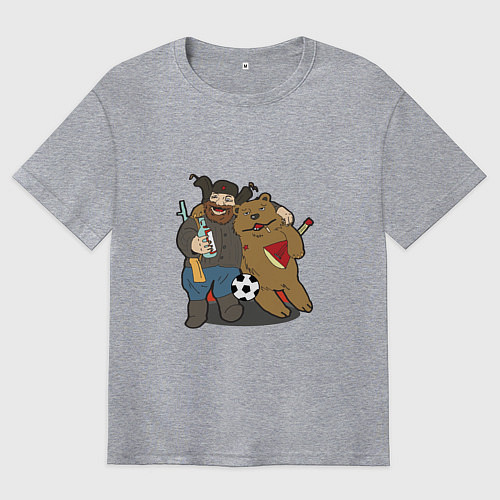 Мужская футболка оверсайз Дед обнимает медведя / Меланж – фото 1