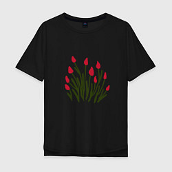 Футболка оверсайз мужская Simple Tulips, цвет: черный