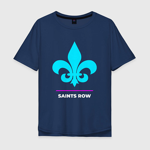 Мужская футболка оверсайз Символ Saints Row в неоновых цветах / Тёмно-синий – фото 1