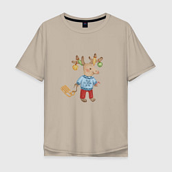 Мужская футболка оверсайз Рождественский олень с санями