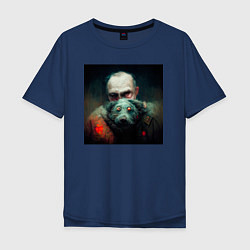 Футболка оверсайз мужская Портрет демонических дедушки и собаки, цвет: тёмно-синий