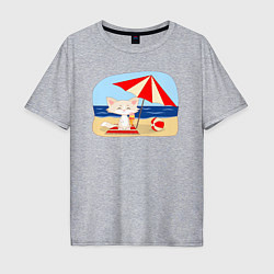 Футболка оверсайз мужская Кошечка на пляже с мороженым, цвет: меланж