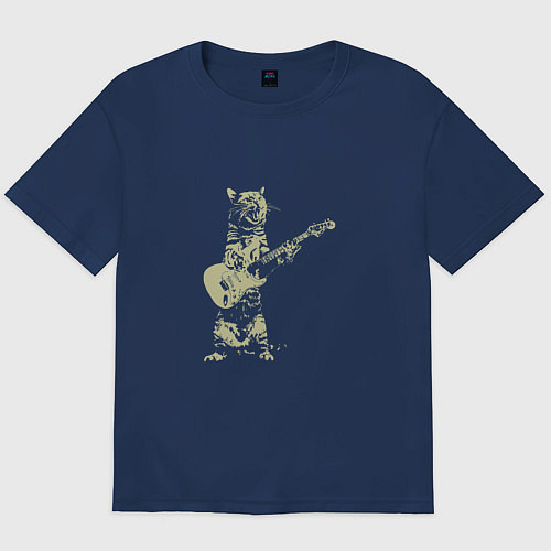 Мужская футболка оверсайз Rock - Cat / Тёмно-синий – фото 1