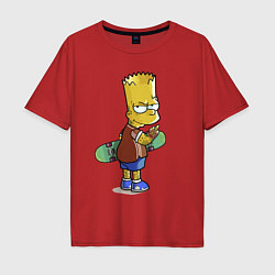 Футболка оверсайз мужская Барт Симпсон со скейтбордом - жест, цвет: красный