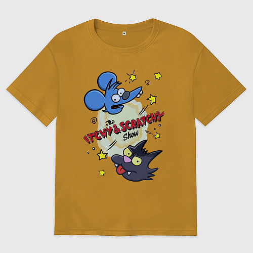 Мужская футболка оверсайз Симпсоны - шоу Щекотки и Царапки / Горчичный – фото 1