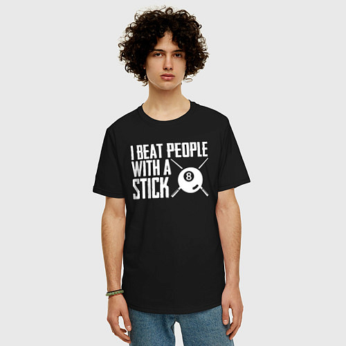 Мужская футболка оверсайз Я бью людей палкой - бильярдная шутка / Черный – фото 3
