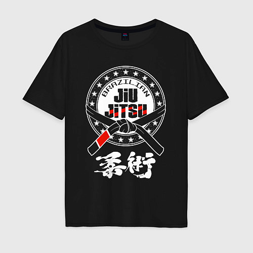 Мужская футболка оверсайз Brazilian splashes Jiu jitsu logo / Черный – фото 1