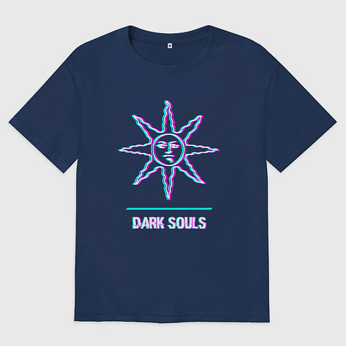 Мужская футболка оверсайз Dark Souls в стиле glitch и баги графики / Тёмно-синий – фото 1