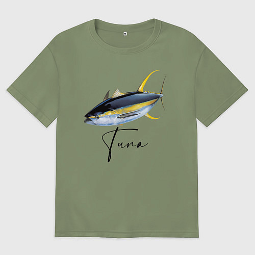 Мужская футболка оверсайз Желтопёрый океанский тунец / Авокадо – фото 1