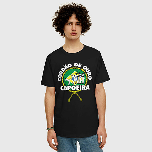 Мужская футболка оверсайз Capoeira - Cordao de ouro flag of Brazil / Черный – фото 3