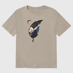 Футболка оверсайз мужская Медведь в листочке, цвет: миндальный