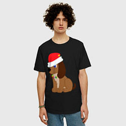 Футболка оверсайз мужская Праздничный пёсик, цвет: черный — фото 2