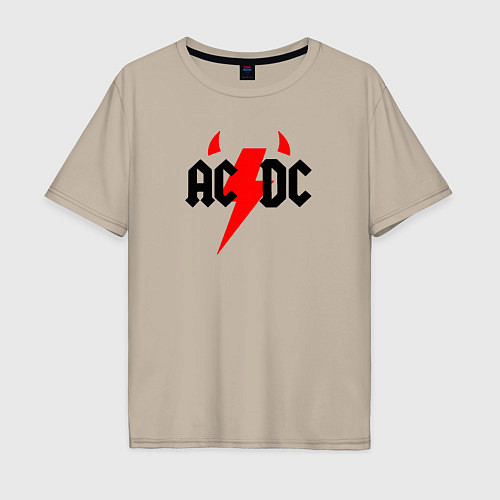 Мужская футболка оверсайз AC DC - рога / Миндальный – фото 1