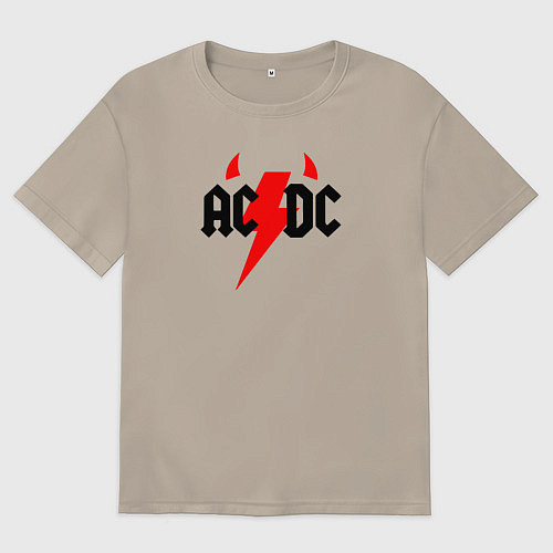 Мужская футболка оверсайз AC DC - рога / Миндальный – фото 1