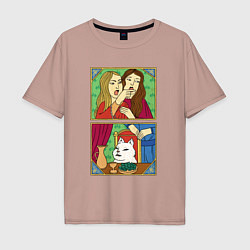 Мужская футболка оверсайз Женщина кричит на кота - Мем в средневековом стиле