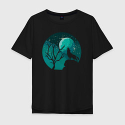 Мужская футболка оверсайз Луна волк и лес