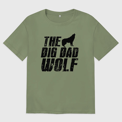 Мужская футболка оверсайз Большой страшный волк / Авокадо – фото 1