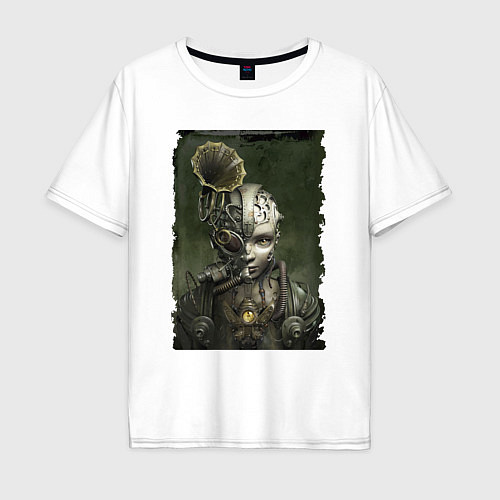 Мужская футболка оверсайз Девушка в механистическом костюме / Белый – фото 1
