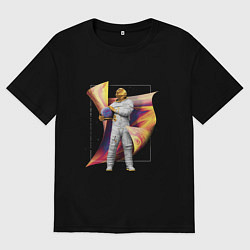 Футболка оверсайз мужская Золотой голографический космонавт, цвет: черный