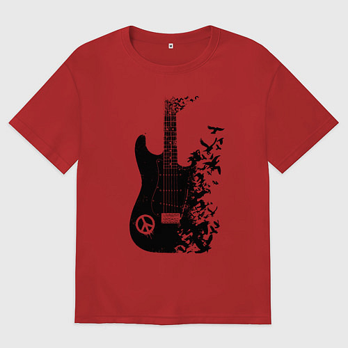 Мужская футболка оверсайз Гитара и птицы / Красный – фото 1