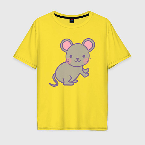 Мужская футболка оверсайз Милый радостный мышонок / Желтый – фото 1