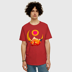 Футболка оверсайз мужская Спящий под луной лис, цвет: красный — фото 2